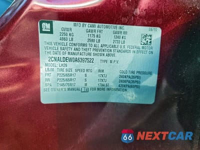 Zdjęcie 12 z 12 samochodu: 2010 CHEVROLET EQUINOX LT VIN:2CNALDEW0A6397522 - miniatura