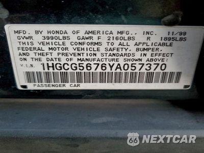 Zdjęcie 12 z 12 samochodu: 2000 HONDA ACCORD SE VIN:1HGCG5676YA057370 - miniatura