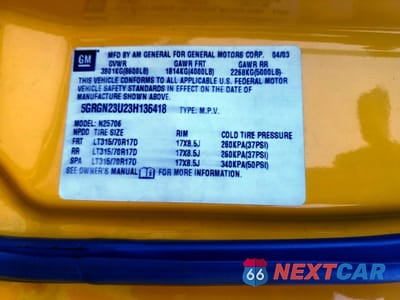 Zdjęcie 13 z 15 samochodu: 2003 HUMMER H2 VIN:5GRGN23U23H136418 - miniatura