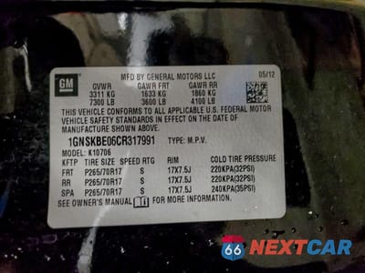 Zdjęcie 13 z 13 samochodu: 2012 CHEVROLET TAHOE K1500 LT VIN:1GNSKBE06CR317991 - miniatura