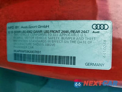 Zdjęcie 12 z 12 samochodu: 2019 AUDI RS5 VIN:WUAPWAF59KA907691 - miniatura