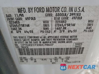 Zdjęcie 12 z 13 samochodu: 1999 FORD F250 SUPER DUTY VIN:1FTNX21F2XEC78637 - miniatura