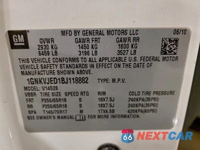 Zdjęcie 13 z 13 samochodu: 2011 CHEVROLET TRAVERSE LT VIN:1GNKVJED1BJ118882 - miniatura