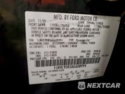 Zdjęcie 12 z 12 samochodu: 2010 LINCOLN MKS VIN:1LNHL9DR3AG608994 - miniatura