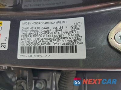 Zdjęcie 13 z 13 samochodu: 2020 HONDA ACCORD HYBRID EXL VIN:1HGCV3F54LA003020 - miniatura