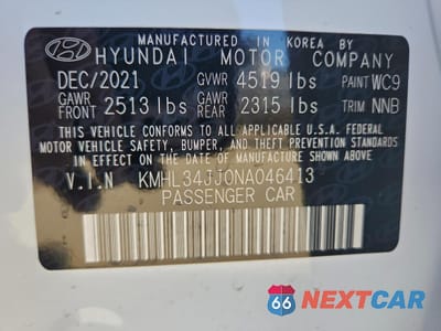 Zdjęcie 13 z 14 samochodu: 2022 HYUNDAI SONATA HYBRID SEL VIN:KMHL34JJ0NA046413 - miniatura