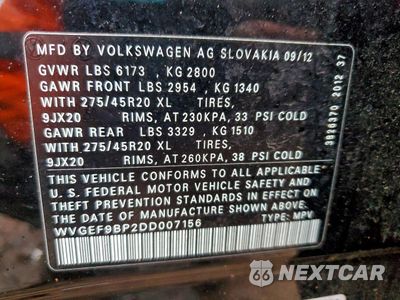 Zdjęcie 13 z 14 samochodu: 2013 VOLKSWAGEN TOUAREG V6 VIN:WVGEF9BP2DD007156 - miniatura