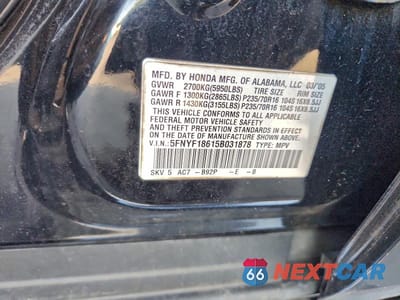 Zdjęcie 12 z 12 samochodu: 2005 HONDA PILOT EXL VIN:5FNYF18615B031878 - miniatura