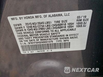 Zdjęcie 13 z 14 samochodu: 2019 HONDA PILOT EXL VIN:5FNYF5H52KB031379 - miniatura