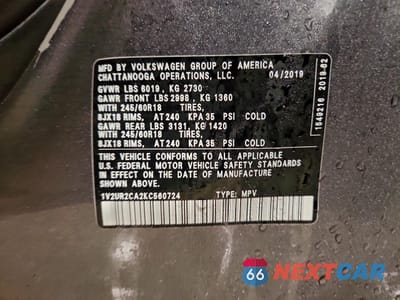 Zdjęcie 14 z 14 samochodu: 2019 VOLKSWAGEN ATLAS SE VIN:1V2UR2CA2KC560724 - miniatura