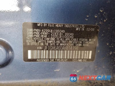 Zdjęcie 12 z 12 samochodu: 2010 SUBARU IMPREZA 2.5I VIN:JF1GH6A60AH814798 - miniatura