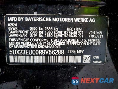 Zdjęcie 12 z 12 samochodu: 2024 BMW X5 XDRIVE40I VIN:5UX23EU00R9V56288 - miniatura