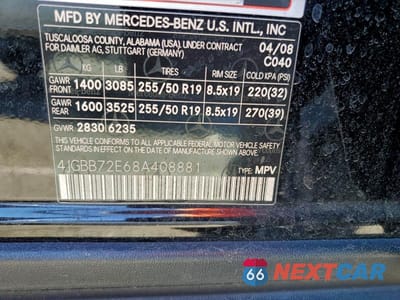 Zdjęcie 13 z 13 samochodu: 2008 MERCEDES-BENZ ML 550 VIN:4JGBB72E68A408881 - miniatura
