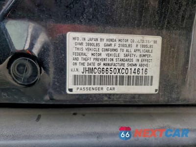Zdjęcie 12 z 12 samochodu: 1999 HONDA ACCORD LX VIN:JHMCG6650XC014616 - miniatura