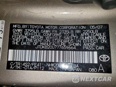 Zdjęcie 12 z 12 samochodu: 2007 TOYOTA PRIUS VIN:JTDKB20U777659664 - miniatura