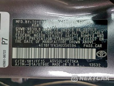 Zdjęcie 12 z 14 samochodu: 2017 TOYOTA CAMRY LE VIN:4T1BF1FK5HU356594 - miniatura