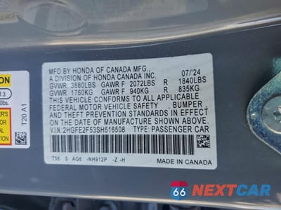 Zdjęcie 13 z 13 samochodu: 2025 HONDA CIVIC SPORT VIN:2HGFE2F53SH516508 - miniatura