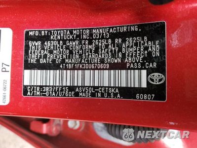 Zdjęcie 12 z 12 samochodu: 2013 TOYOTA CAMRY L VIN:4T1BF1FK3DU670609 - miniatura