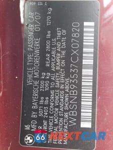 Zdjęcie 12 z 12 samochodu: 2007 BMW M5 VIN:WBSNB93537CX07820 - miniatura
