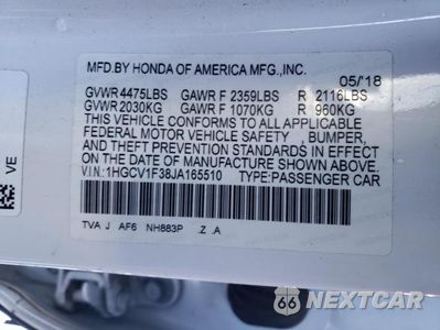 Zdjęcie 13 z 13 samochodu: 2018 HONDA ACCORD SPORT VIN:1HGCV1F38JA165510 - miniatura