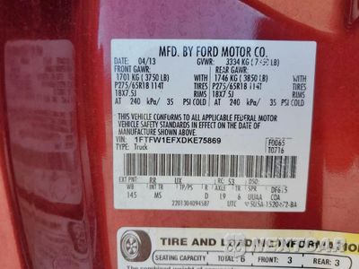 Zdjęcie 12 z 12 samochodu: 2013 FORD F150 SUPERCREW VIN:1FTFW1EFXDKE75869 - miniatura