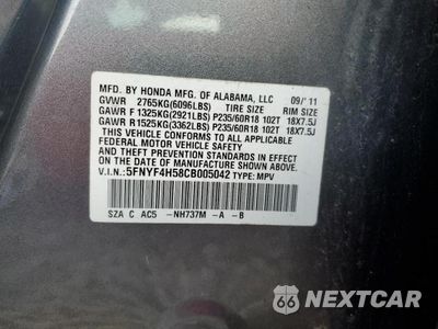 Zdjęcie 13 z 13 samochodu: 2012 HONDA PILOT EXL VIN:5FNYF4H58CB005042 - miniatura