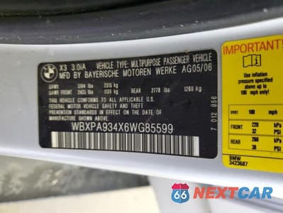 Zdjęcie 13 z 13 samochodu: 2006 BMW X3 3.0I VIN:WBXPA934X6WG85599 - miniatura