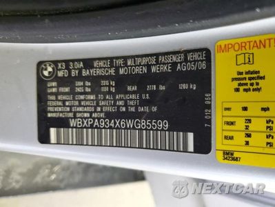 Zdjęcie 13 z 13 samochodu: 2006 BMW X3 3.0I VIN:WBXPA934X6WG85599 - miniatura