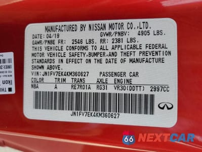 Zdjęcie 12 z 12 samochodu: 2019 INFINITI Q60 RED SPORT 400 VIN:JN1FV7EK4KM360627 - miniatura