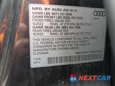 Zdjęcie 13 z 13 samochodu: 2021 AUDI Q8 PRESTIGE S-LINE VIN:WA1FVAF11MD002625 - miniatura