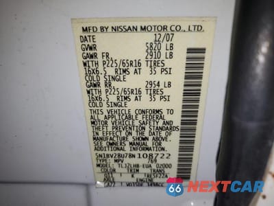 Zdjęcie 13 z 13 samochodu: 2008 NISSAN QUEST S VIN:5N1BV28U78N108722 - miniatura