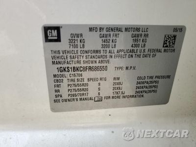 Zdjęcie 13 z 13 samochodu: 2015 GMC YUKON SLT VIN:1GKS1BKC8FR686550 - miniatura