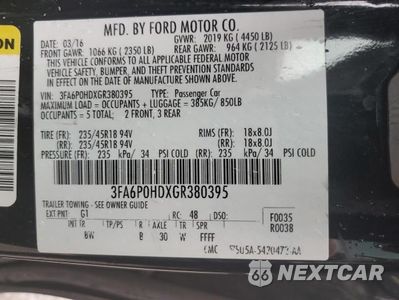 Zdjęcie 12 z 12 samochodu: 2016 FORD FUSION SE VIN:3FA6P0HDXGR380395 - miniatura