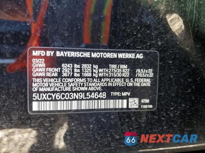 Zdjęcie 12 z 12 samochodu: 2022 BMW X6 XDRIVE40I VIN:5UXCY6C03N9L54648 - miniatura