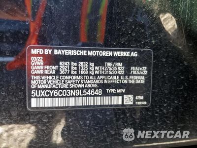 Zdjęcie 12 z 12 samochodu: 2022 BMW X6 XDRIVE40I VIN:5UXCY6C03N9L54648 - miniatura