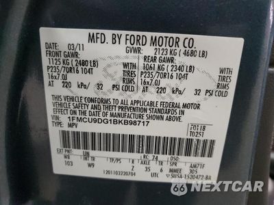 Zdjęcie 13 z 13 samochodu: 2011 FORD ESCAPE XLT VIN:1FMCU9DG1BKB98717 - miniatura