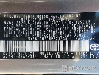 Zdjęcie 13 z 13 samochodu: 2017 TOYOTA COROLLA L VIN:5YFBURHE9HP571330 - miniatura