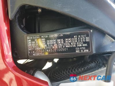Zdjęcie 9 z 9 samochodu: 2018 SUZUKI GSX-R750 VIN:JS1GR7MA5J2100501 - miniatura