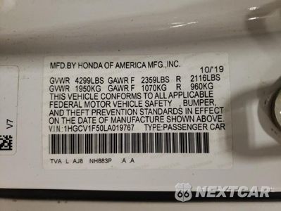 Zdjęcie 12 z 12 samochodu: 2020 HONDA ACCORD EXL VIN:1HGCV1F50LA019767 - miniatura