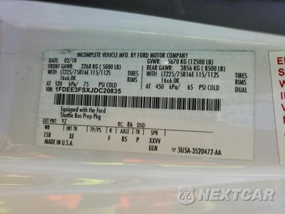 Zdjęcie 12 z 12 samochodu: 2018 FORD ECONOLINE E350 SUPER DUTY CUTAWAY VAN VIN:1FDEE3FSXJDC20835 - miniatura