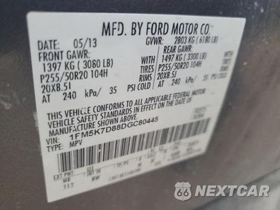 Zdjęcie 13 z 13 samochodu: 2013 FORD EXPLORER XLT VIN:1FM5K7D88DGC80445 - miniatura