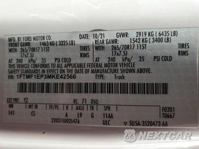 Zdjęcie 12 z 12 samochodu: 2021 FORD F150 VIN:1FTMF1EP3MKE42566 - miniatura