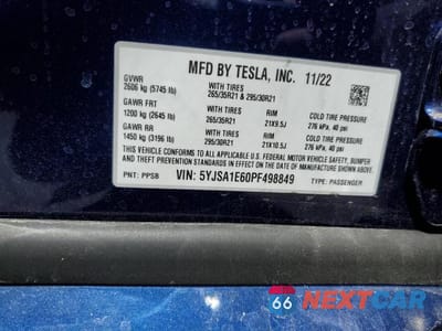 Zdjęcie 12 z 12 samochodu: 2023 TESLA MODEL S VIN:5YJSA1E60PF498849 - miniatura