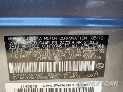 Zdjęcie 12 z 12 samochodu: 2012 LEXUS IS 250 VIN:JTHBF5C22C5177477 - miniatura