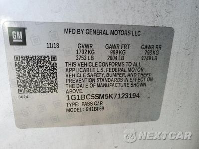 Zdjęcie 12 z 12 samochodu: 2019 CHEVROLET CRUZE LS VIN:1G1BC5SM5K7123194 - miniatura