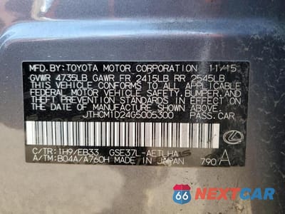 Zdjęcie 12 z 12 samochodu: 2016 LEXUS IS 300 VIN:JTHCM1D24G5005300 - miniatura