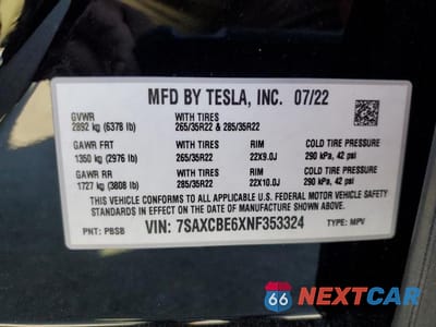 Zdjęcie 13 z 13 samochodu: 2022 TESLA MODEL X VIN:7SAXCBE6XNF353324 - miniatura