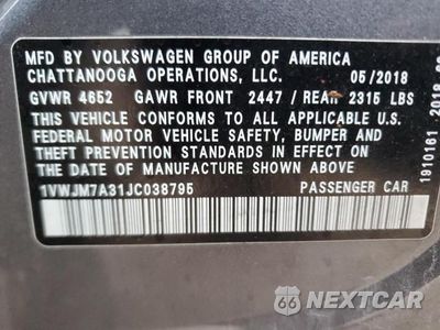Zdjęcie 13 z 13 samochodu: 2018 VOLKSWAGEN PASSAT GT VIN:1VWJM7A31JC038795 - miniatura
