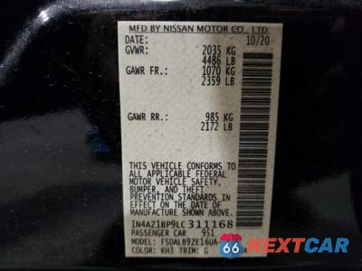 Zdjęcie 12 z 12 samochodu: 2020 NISSAN LEAF S VIN:1N4AZ1BP9LC311168 - miniatura
