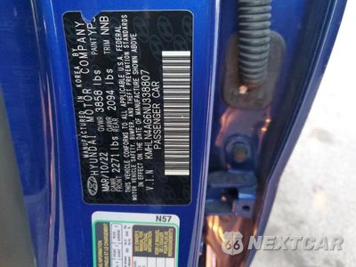 Zdjęcie 12 z 12 samochodu: 2022 HYUNDAI ELANTRA SEL VIN:KMHLN4AG6NU338807 - miniatura